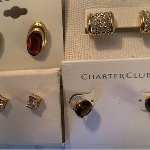 Bundle of 4 pair pierced Earrings with posts Purple Brown clear Rhinestones & CZ